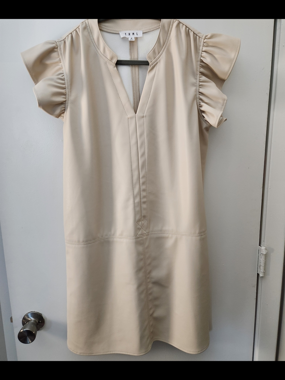 THML Cream V-Neck Flutter Sleeve Shift Dress